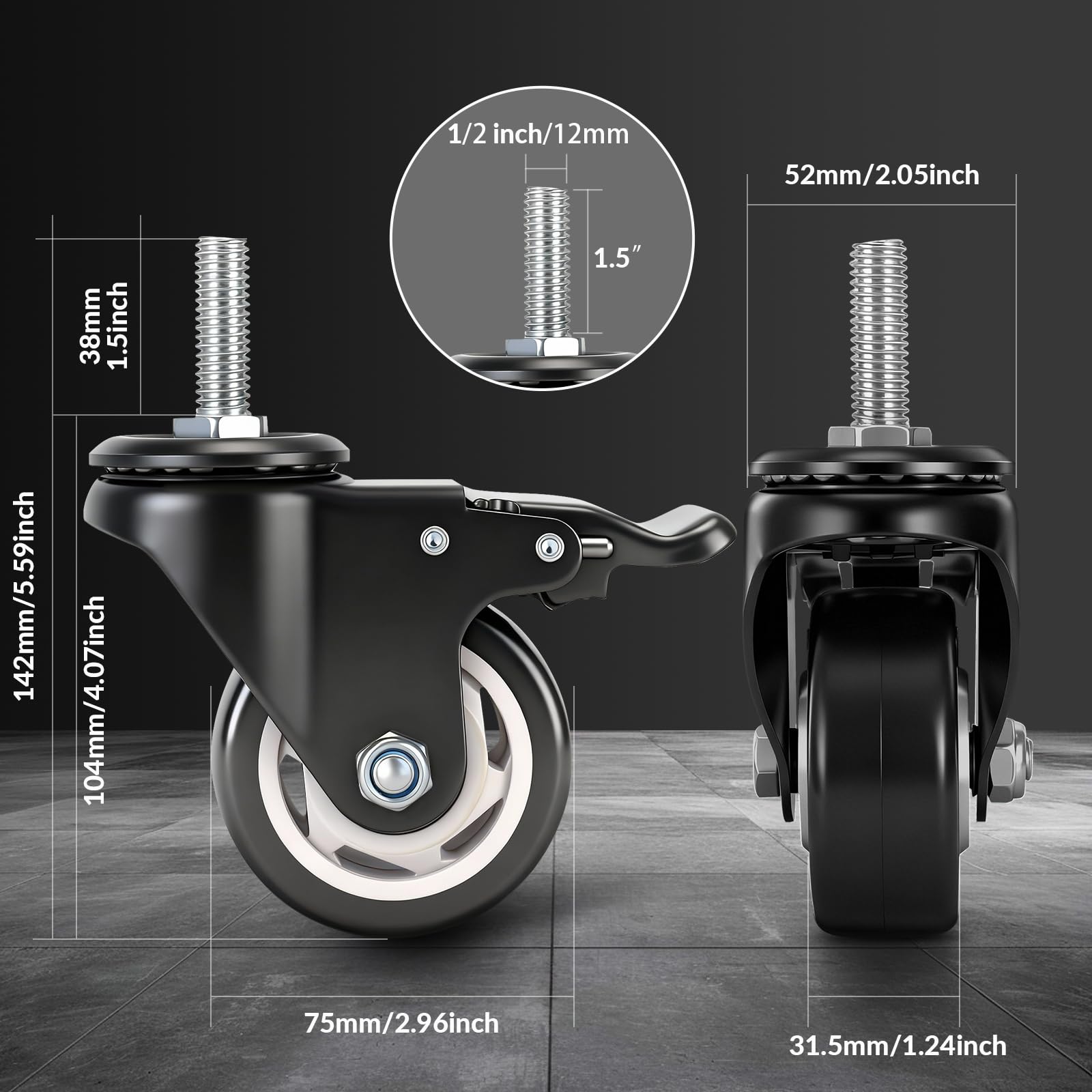 Heavy Duty Caster Wheels - Set of 4 -2