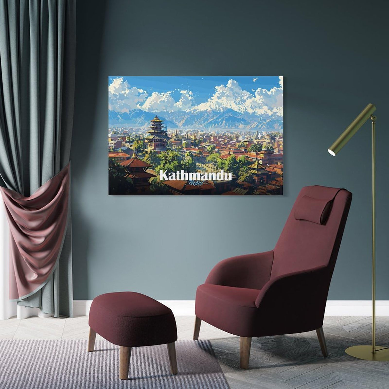Junmoney Wall Picture Print Kathmandu Cityscape, 24x36inch(60x90cm), for Entryway, Lounge Links Or Small Walls, Home Artwork for First Impressions