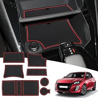MARCHFA Rubber Mats for 208 2008 E208 E2008 2020 2021 2022 2023 2024 2025 Anti-Dust Non-Slip Mat for Drink Holder, Door Groove, Armrest Box (Red)