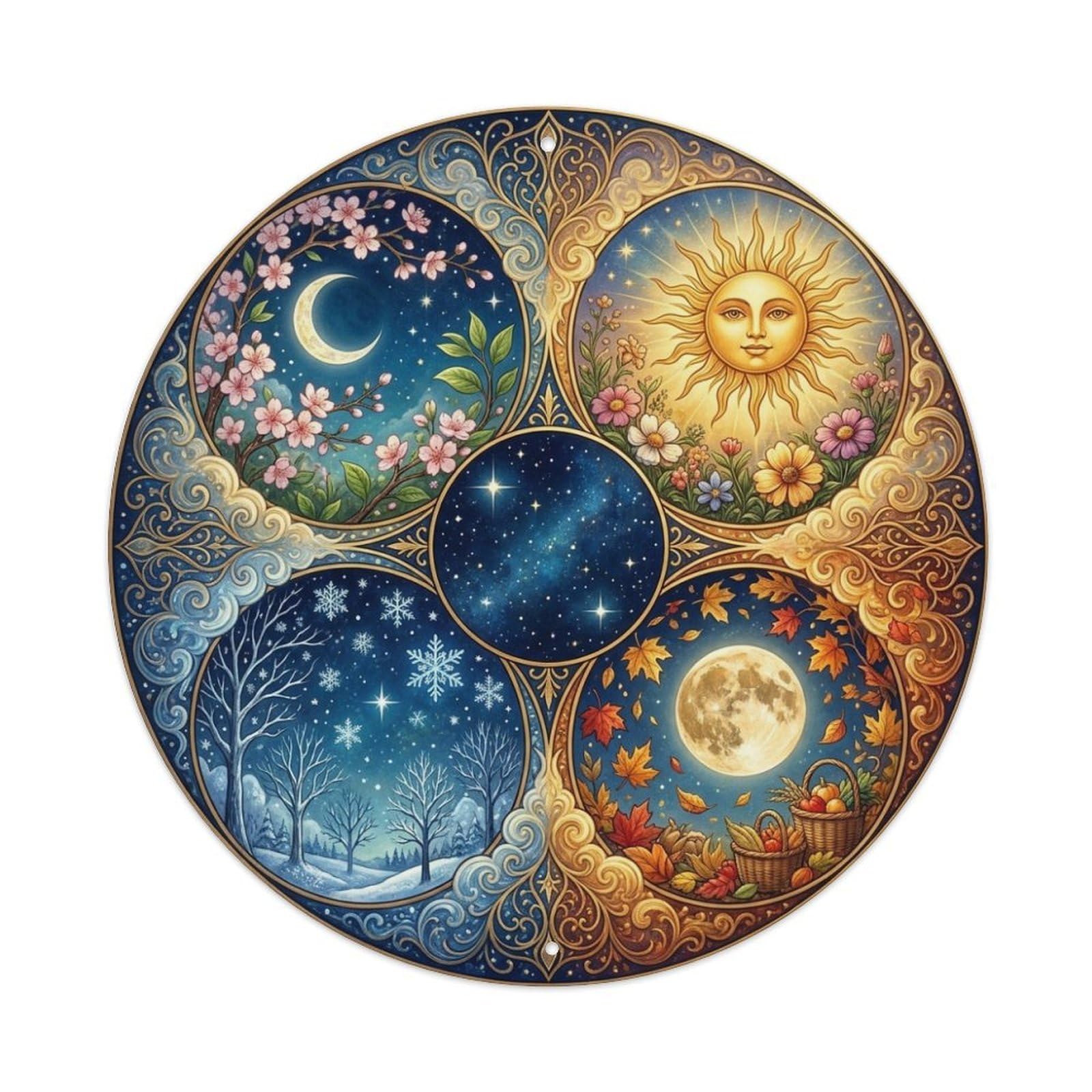 Four Seasons Celestial Wheel Sun Moon Nature Metal Tin Sign