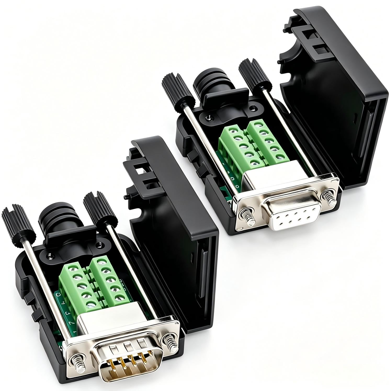 2 szt. DB9 złącze bez lutowania, RS232 D-SUB Adapter szeregowy DB9 9-pinowy D Sub Złącze DB9 męskie/żeńskie złącze Breakout z obudową