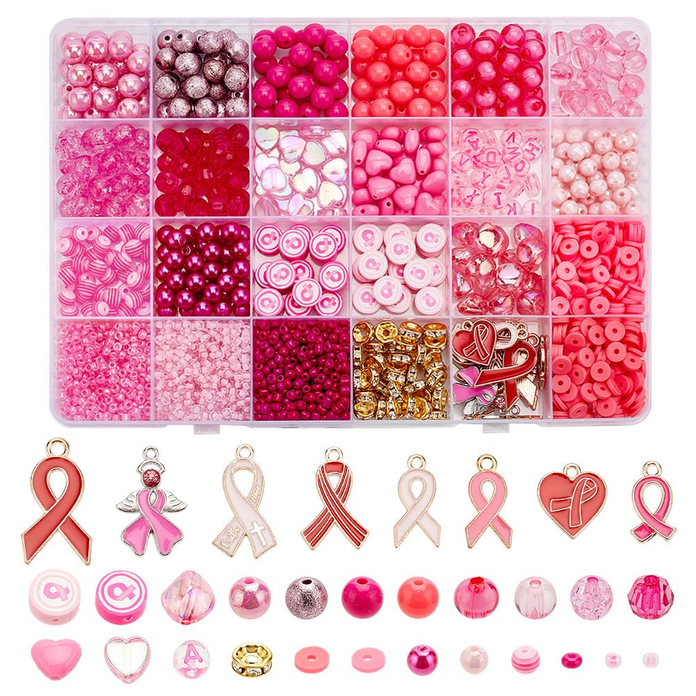 PH PandaHall Lot De 220 Perles De Sensibilisation Au Cancer