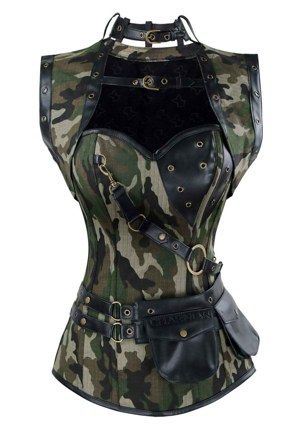 Charmian Women's Steampunk Spiral Steel Boned Vintage Corset Tops Bustier Overbust Corset with Jacket and Belt, Steampunk Gothic Style, Lace-up Back
