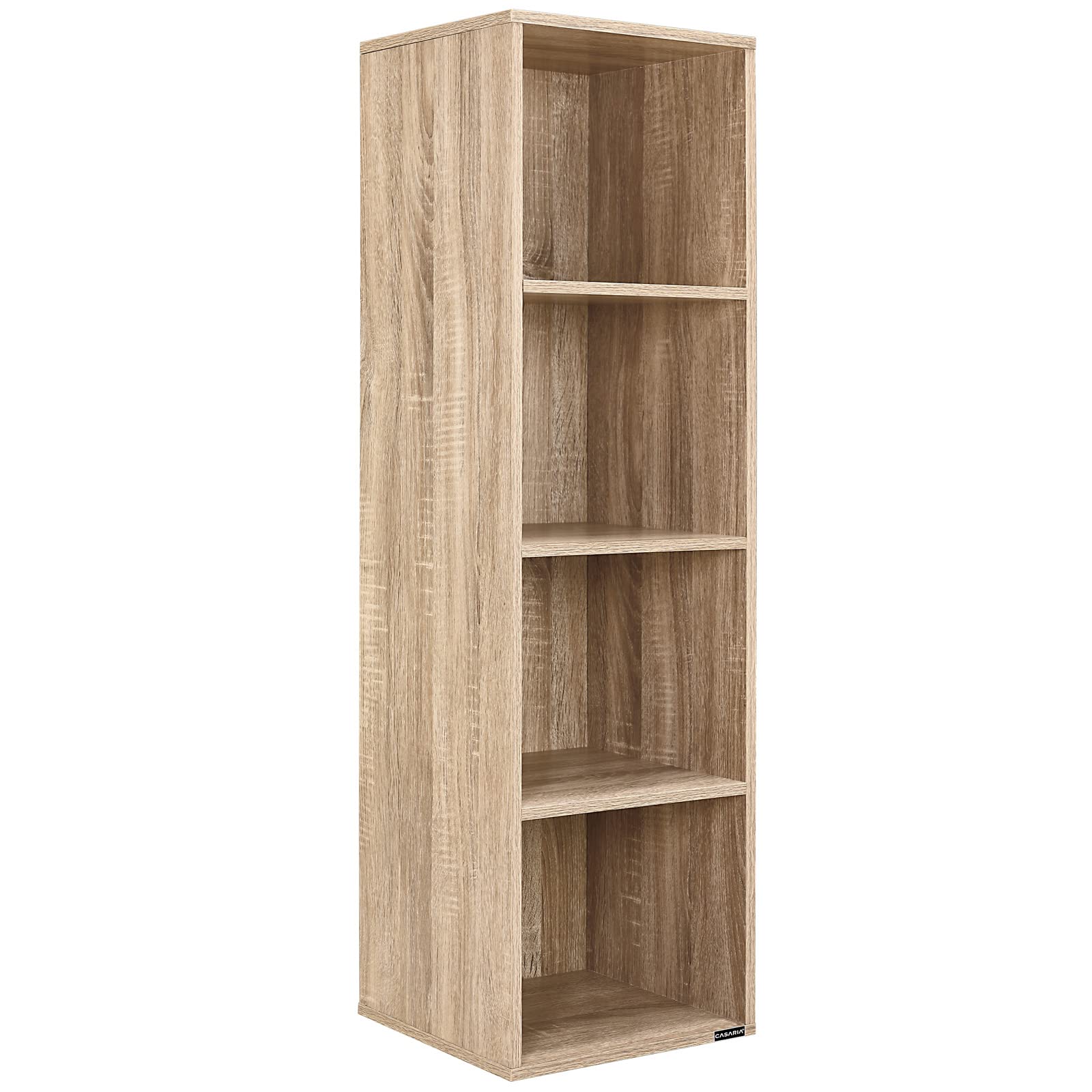 Casaria® Bücherregal mit 4 Fächer 106x30x30cm Kippschutz Bodenschoner 40kg Belastbarkeit Wohnzimmer Schlafzimmer Büro Regal Standregal Würfelregal Eiche