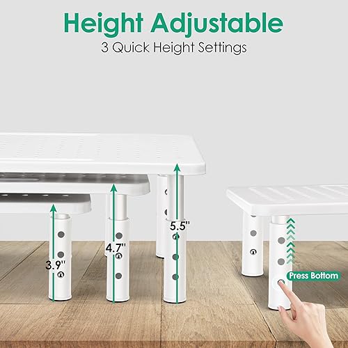 Miniatura 2 de La Jaco Soporte de monitor blanco para 2 monitores, soporte de monitor ajustable de 3 alturas con soporte para bolígrafo, elevador de monitor dual