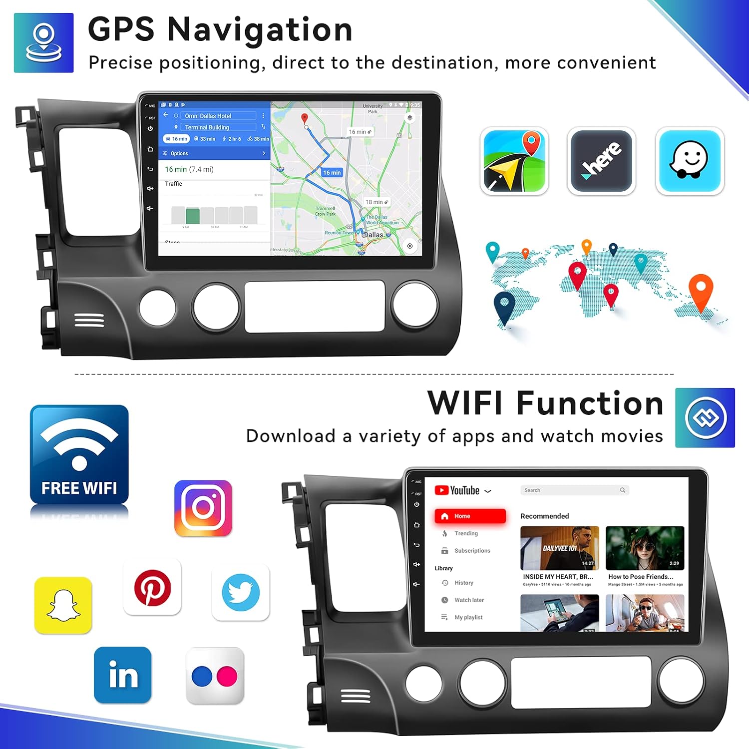 unitopsci android car stereo radio wireless apple carplay for honda civic 2006 2011 android auto gps navigation head unit 10 1 inch touchscreen blueto