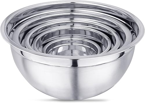 Miniatura 3 de Vinod Cookware - Tazones para mezclar de acero inoxidable con tapas, juego de cuencos apilables de fondo plano resistente, cuencos para preparar