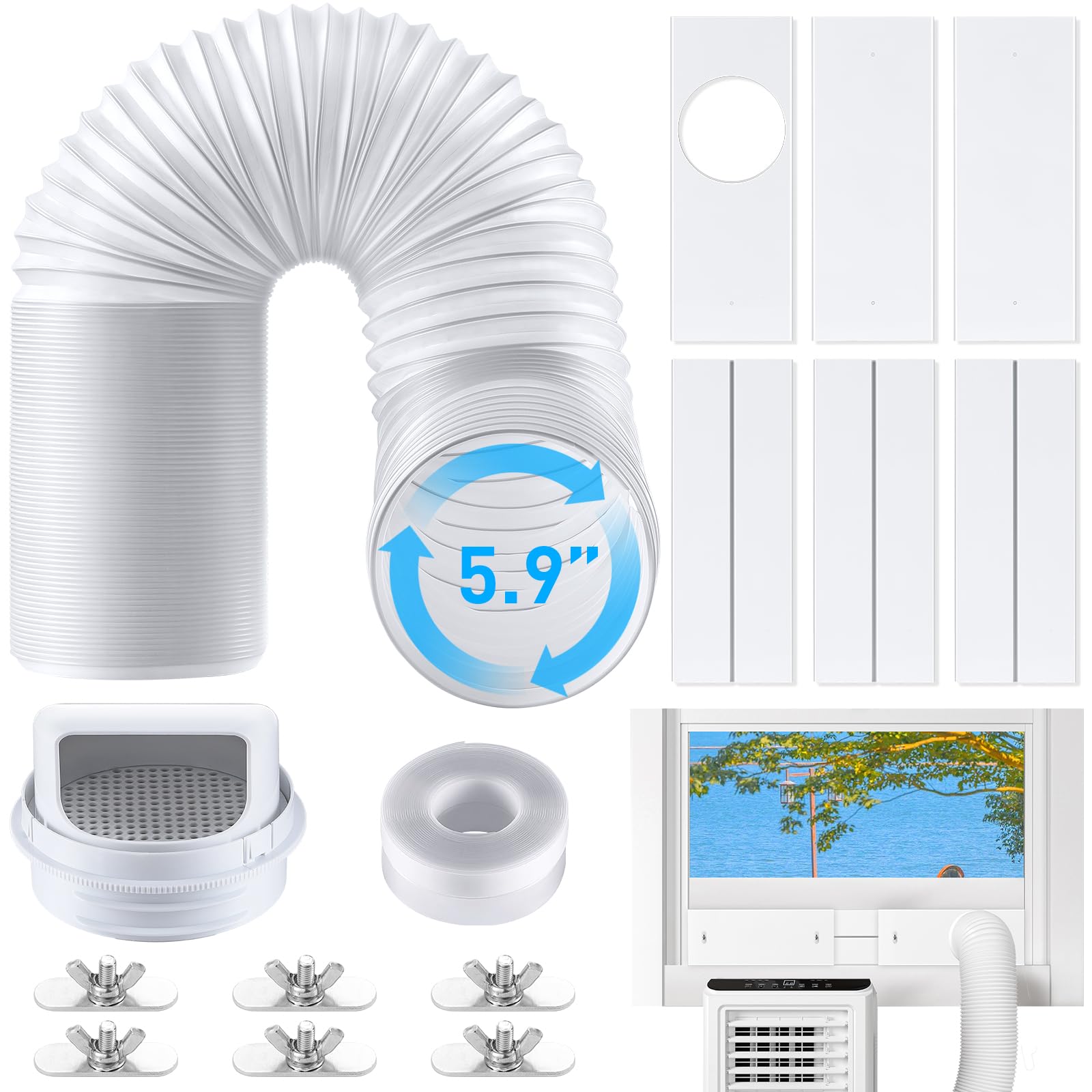 Kit Calfeutrage Climatiseur Coulissante Ajustable 90" AGPTEK avec Panneau Rigide en PVC et Filtre