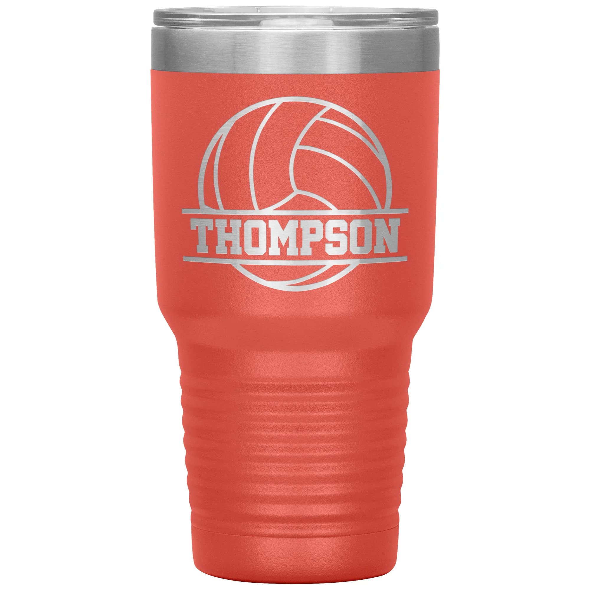 JFWcreations Personalized Volleyball Tumbler With Name - Volleyball Cup - 30oz Insulated Engraved Stainless Steel Volleyball Travel Mug Coral