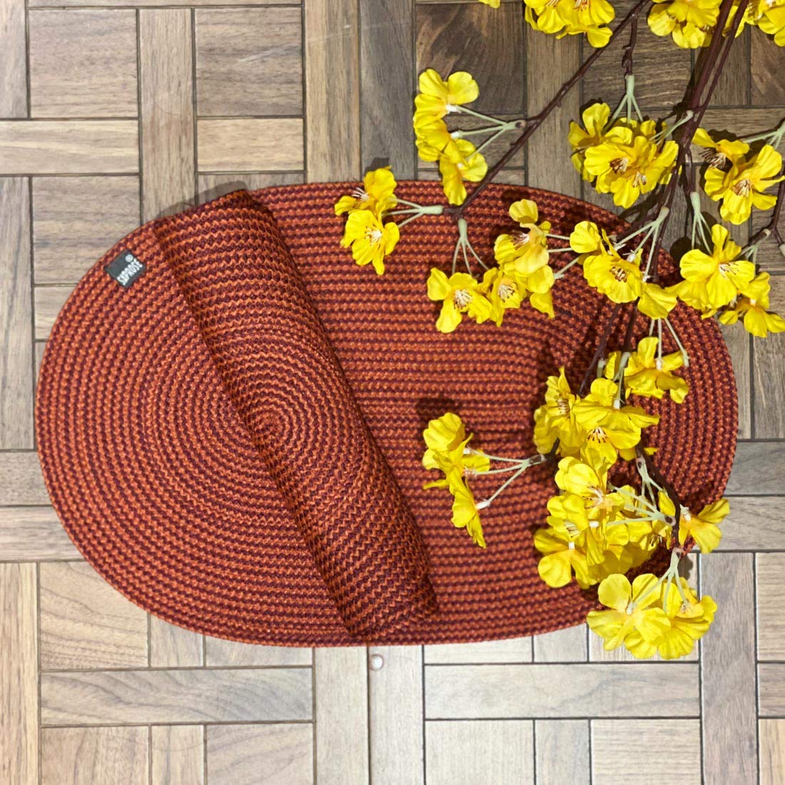 ST SAPROSE ® Polypropylene Multipurpose Reversible Oval Table Mat (2 pc Pack, Size: 30cm x 44cm), Place mat, Side Table Mat, Washable Dining mats (TAN-OVERGEAN Melange)