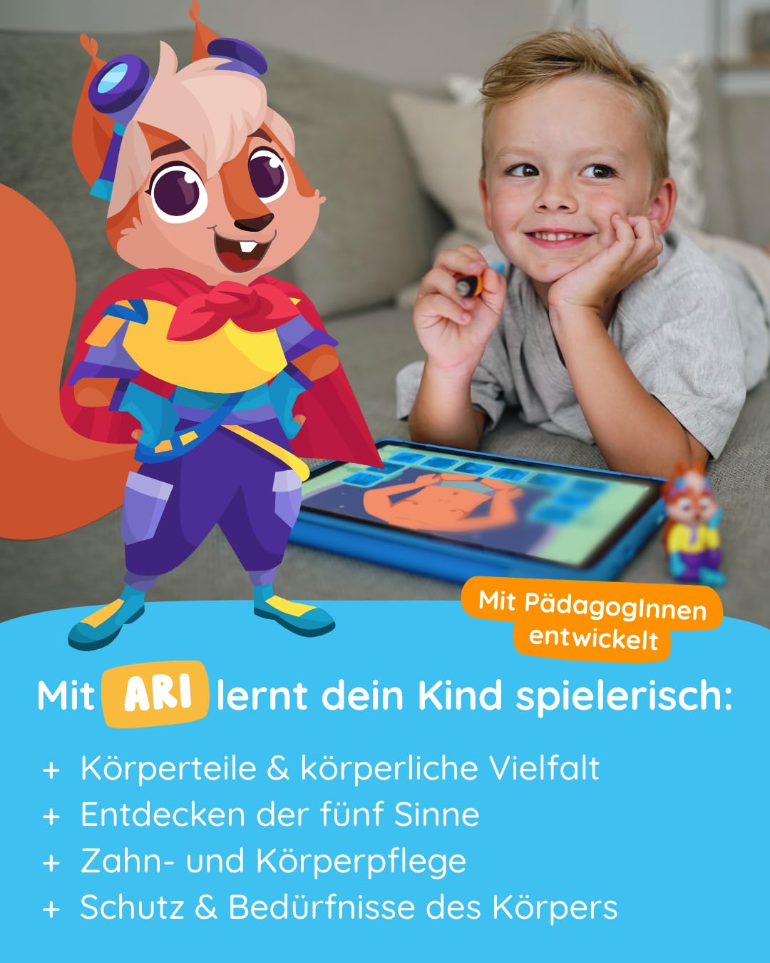 Edurino Figur Ari Meine Körperteile ab 4 Jahren inkl. App | Die Körperteile | Die fünf Sinne | Hygiene & Zähne | Schutz & Bedürfnisse