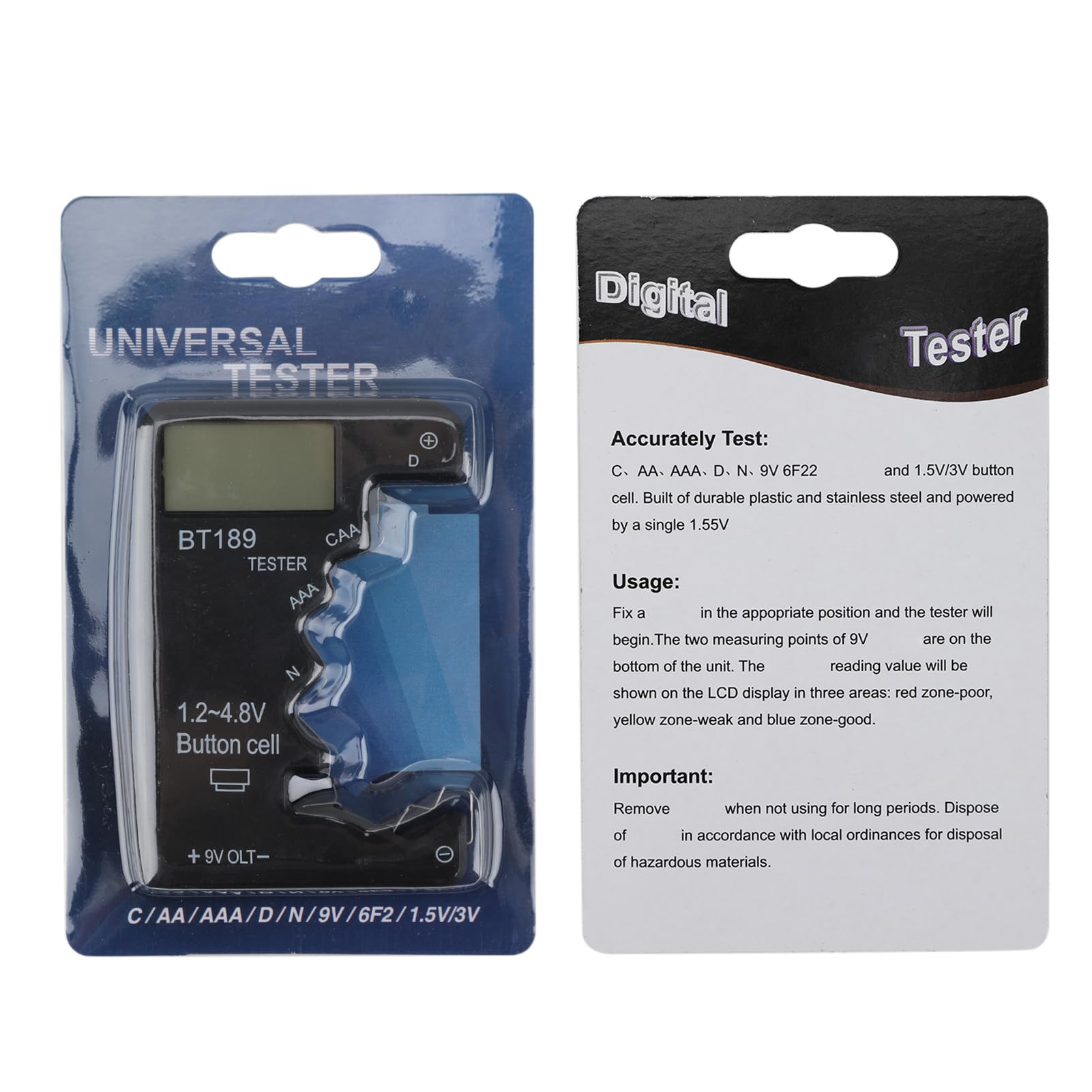 Mini Testeur de Piles Numérique, Testeur de Pile Universel en ABS avec Écran LCD Haute Définition pour Types D CAA N LR44 9V 6F22 pour l'Utilisation la Gestion de Énergies dans Appareils Électroniques