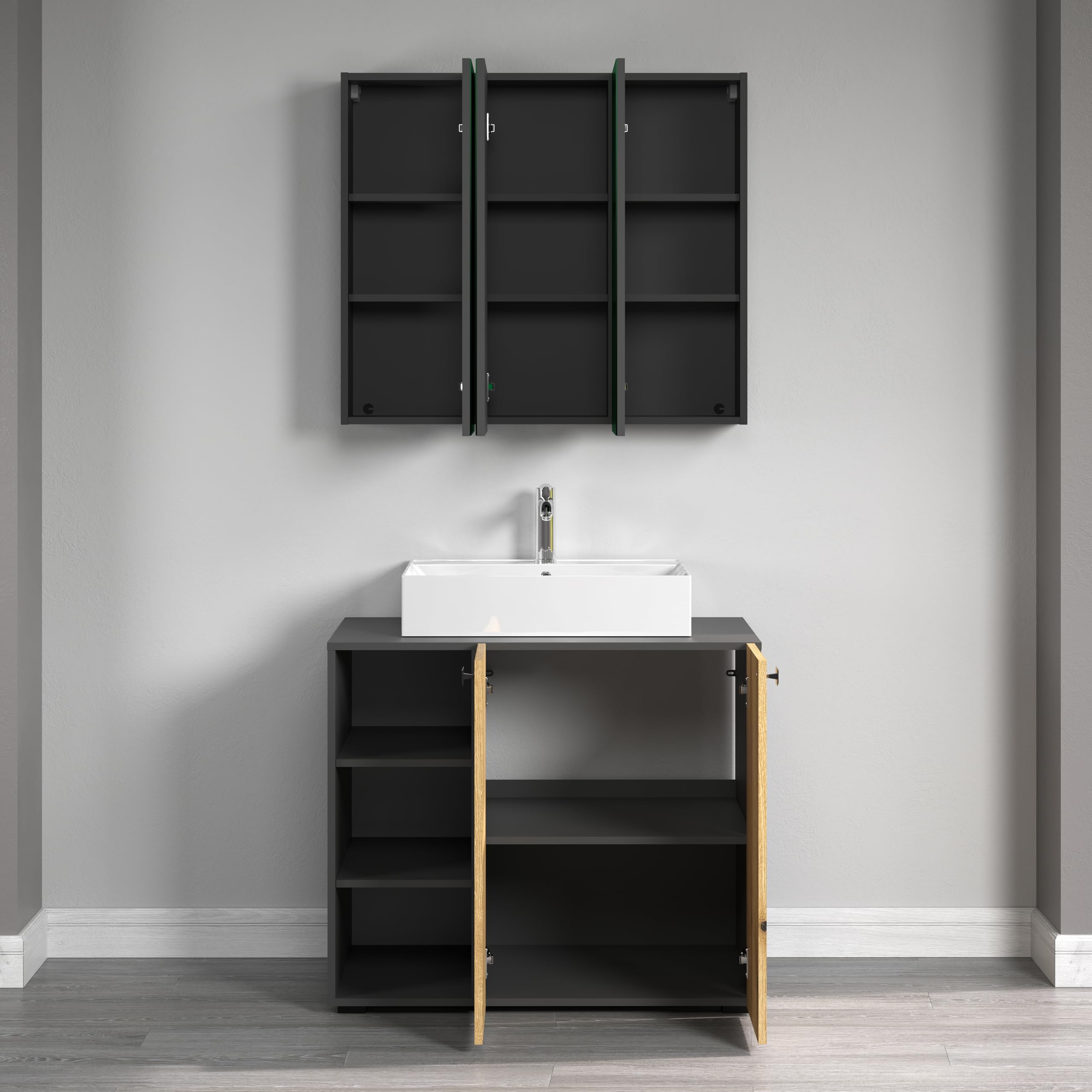Spiegelschrank PureBliss Anthrazit / Spiegelglas · B 90 x H 80 cm