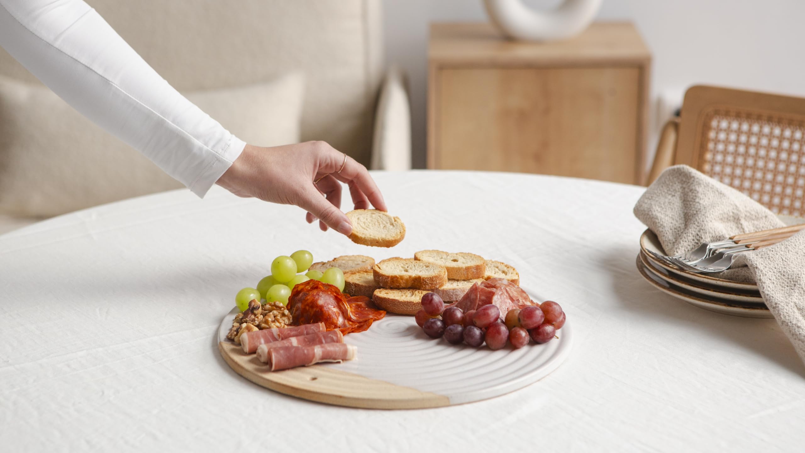 Amarcado Tabla redonda de cerámica para charcutería de 12 pulgadas, juego de tablas de charcutería, juego de tablas de queso, bandeja de carne y queso, tabla de cortar queso, juego de platos para