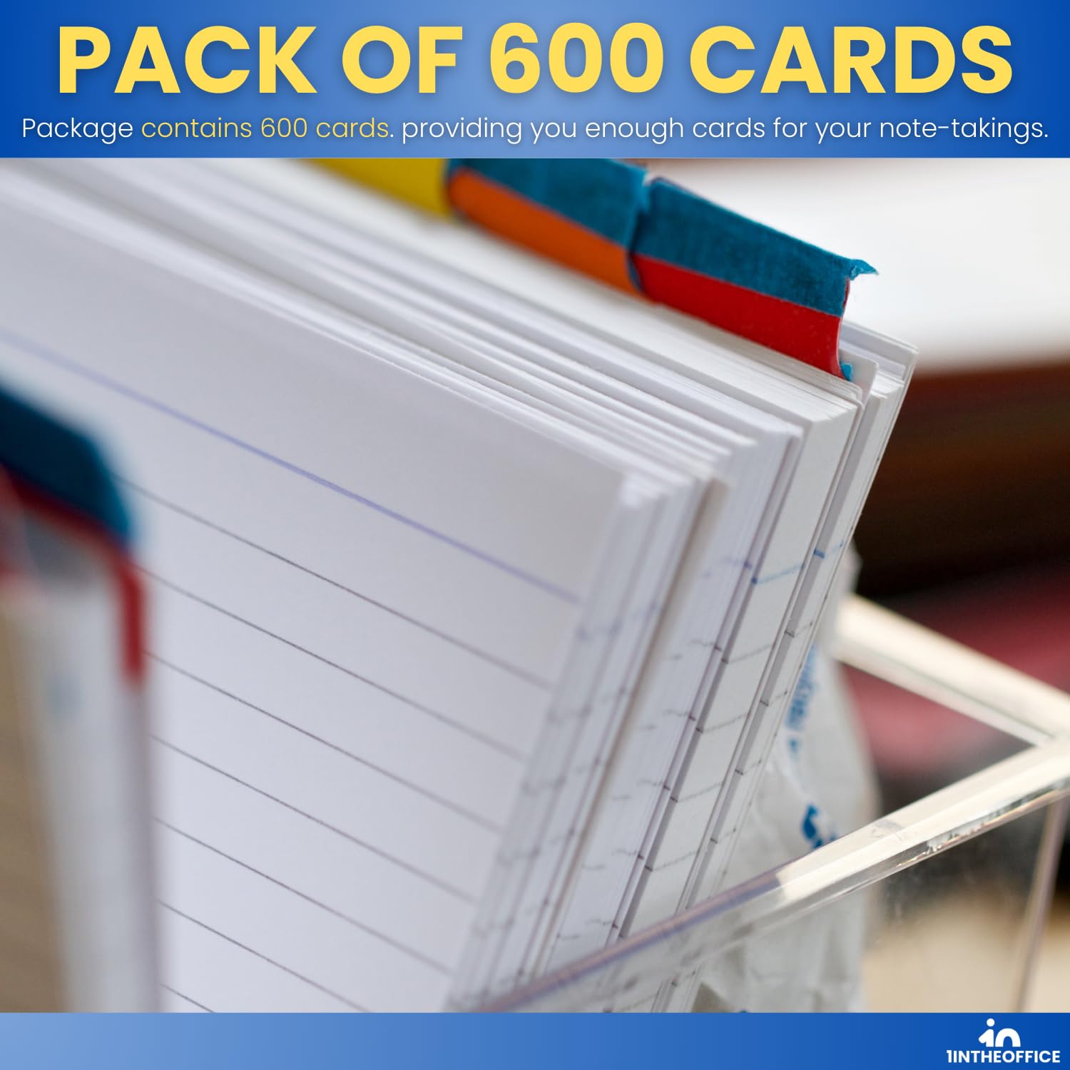 1InTheOffice Tarjetas de índice, tarjetas de notas 3 x 5, tarjetas de memoria de línea, paquete de 600