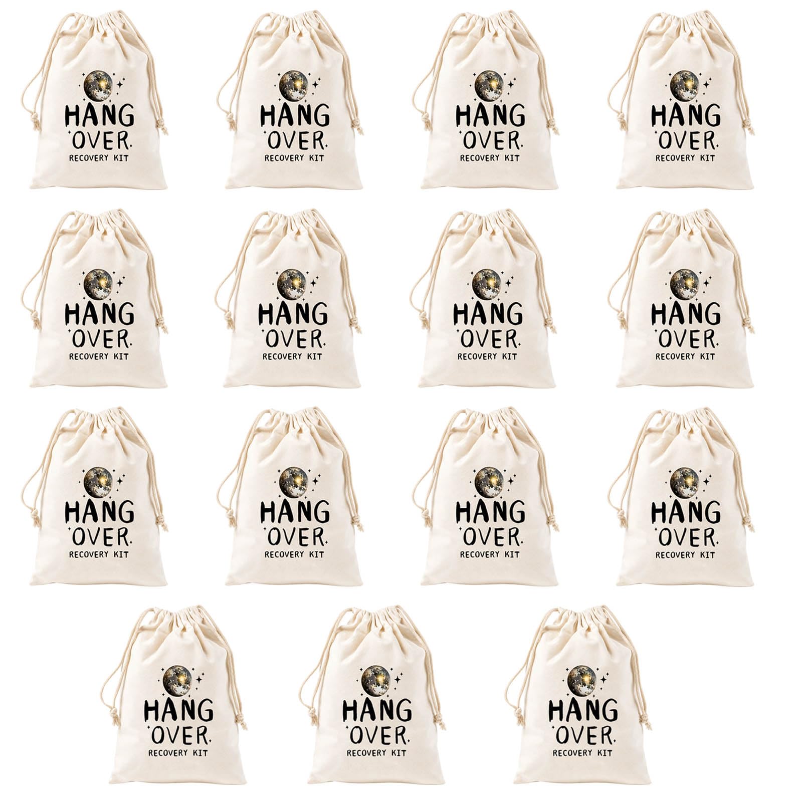 15-Pack Hen Party Bags, Hangover Kit Bags, Cotton Drawstring Bags 10x15cm, Fabric Gift Bags for Team Bride and Bachelorette Parties