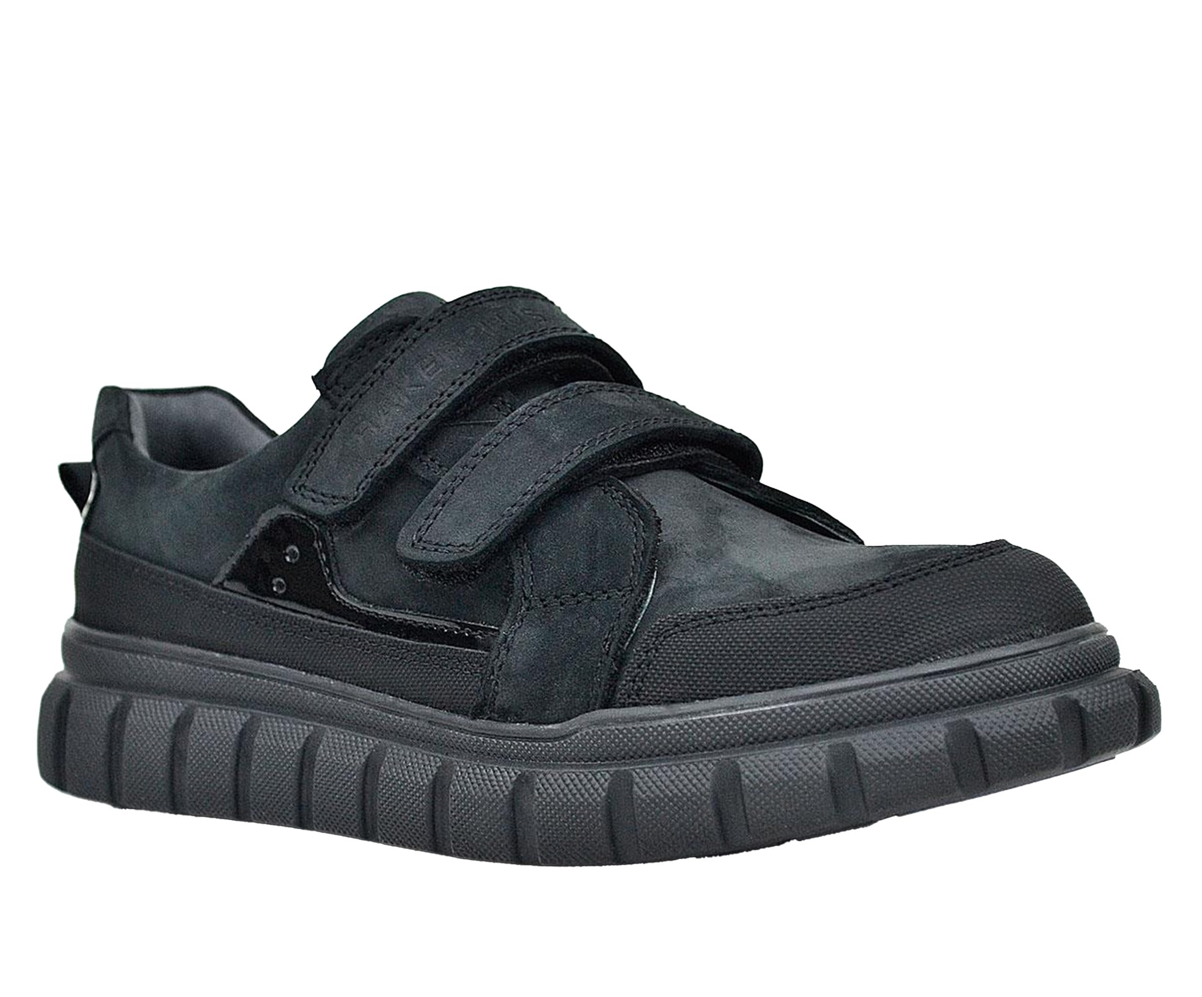 SIRRI Boys Black Leather School Shoes, Formal Smart Back to School Trainers