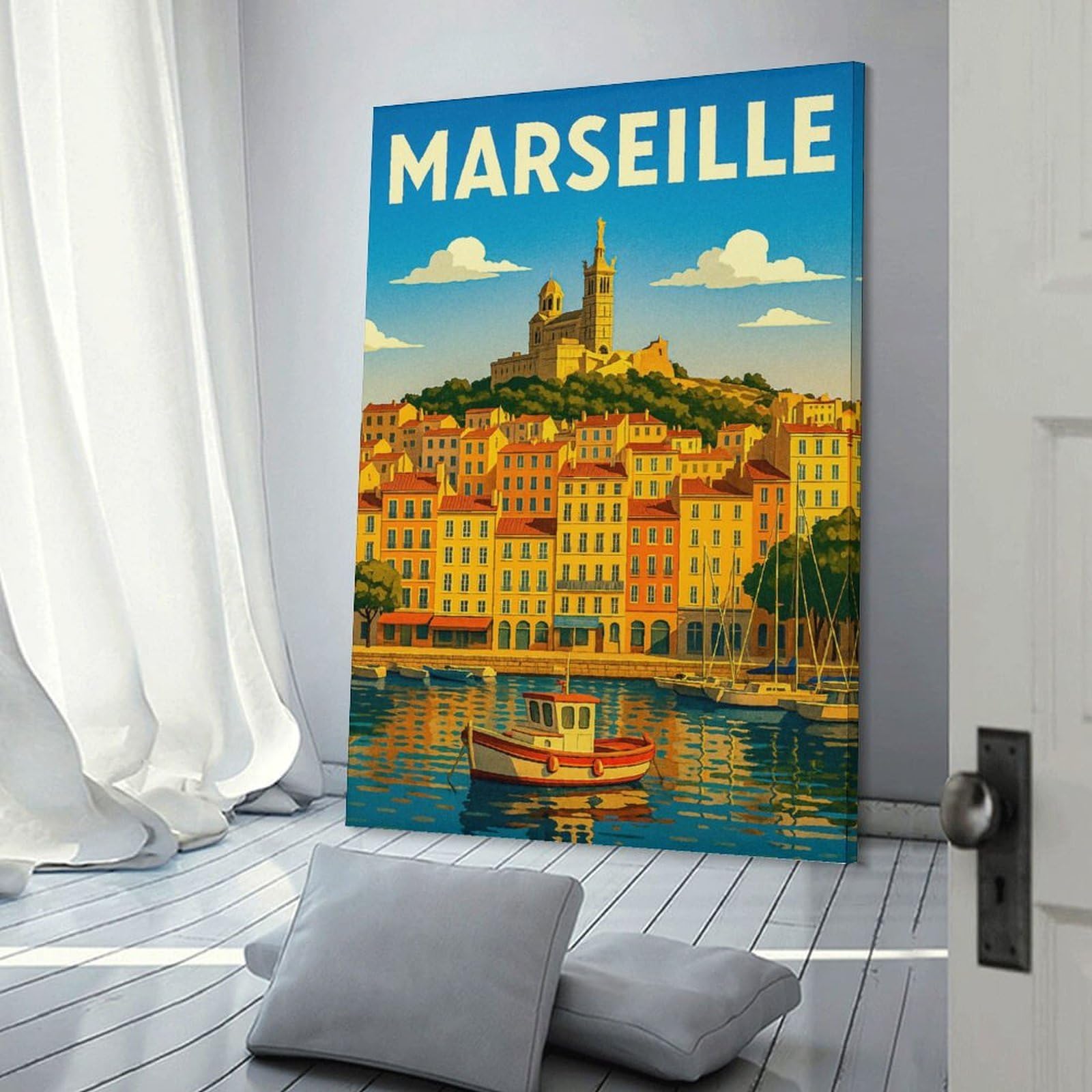 Junmoney Marseille Travel (4) Room Decor Wall Art 24x36inch(60x90cm), for Wall Displays, Bedrooms Or Room Updates, Ideal for Building A Coordinated Art Wall