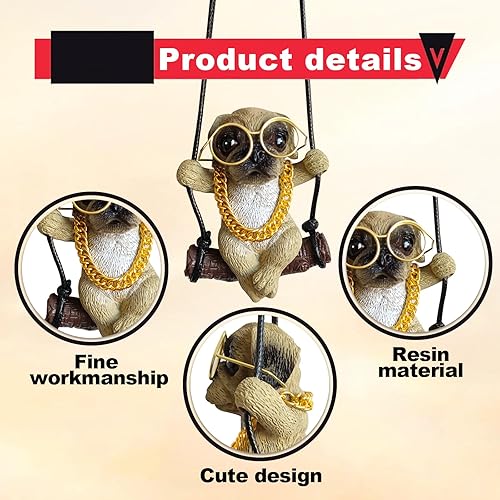 Miniatura 3 de Swinging Dog Rear View Mirror Accessories For Car Afrench Bulldog Cute Car Rear View Mirror Pendant Accessories Decorations Frenchie Gifts Suitable