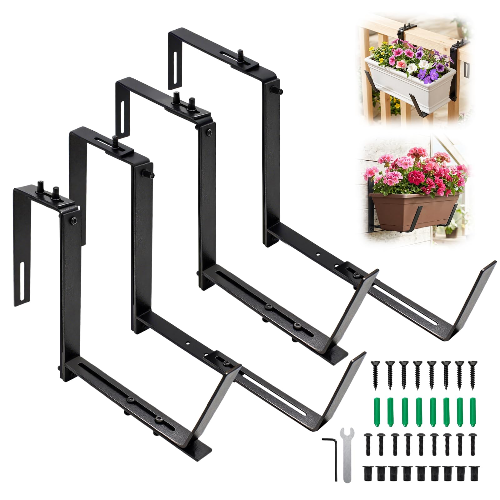 Supports pour jardinière de balcon réglables Cyiecw, fixation murale sans perçage noir mat