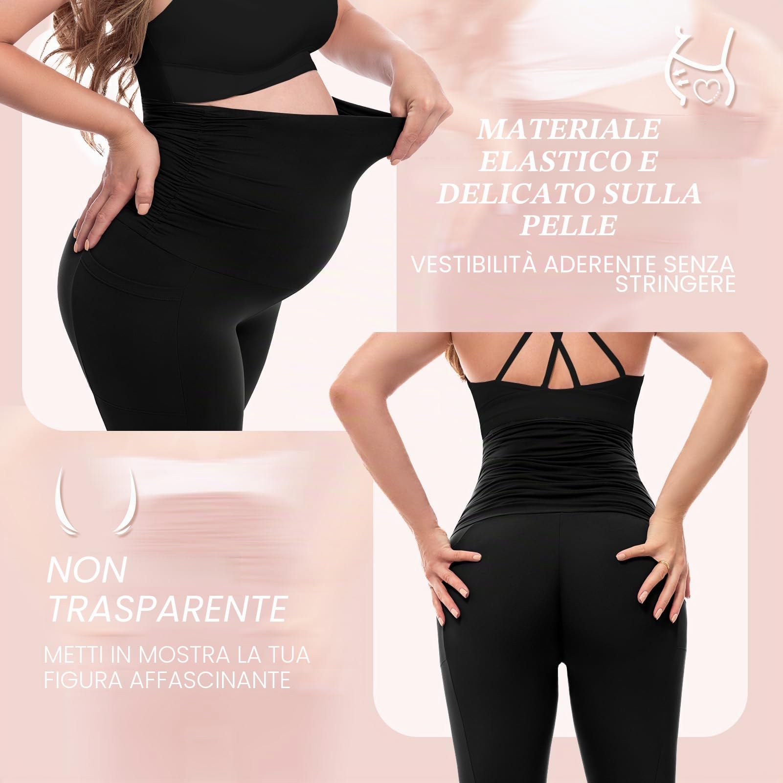 SINOPHANT Leggings premaman da donna a vita alta, con tasche, opachi, morbidi ed elasticizzati, per gravidanza, casa, yoga