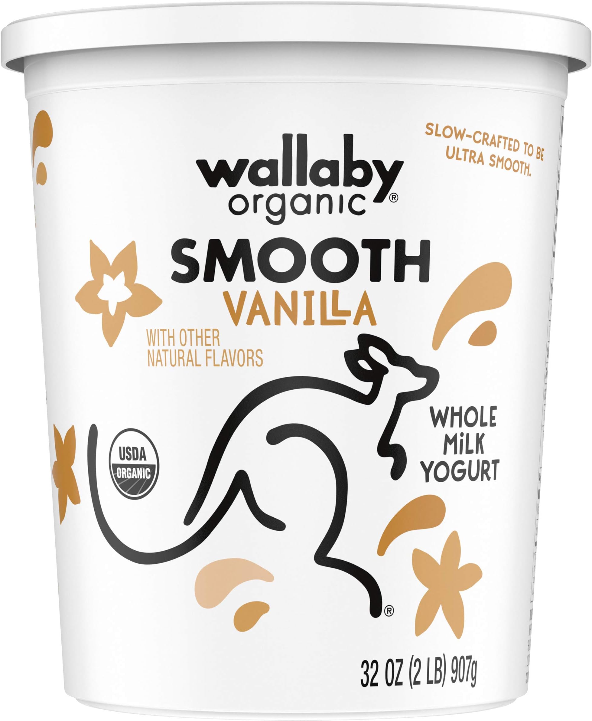 Wallaby Organic Aussie Smooth Whole Milk Regular Yogurt, Vanilla, USDA Organic, 32 oz.