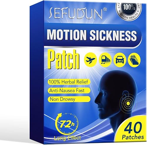 Motion Sickness Patch, 40 Patches, 72-Hour Long Effect, Non-Drowsy Herbal Relief for Travel