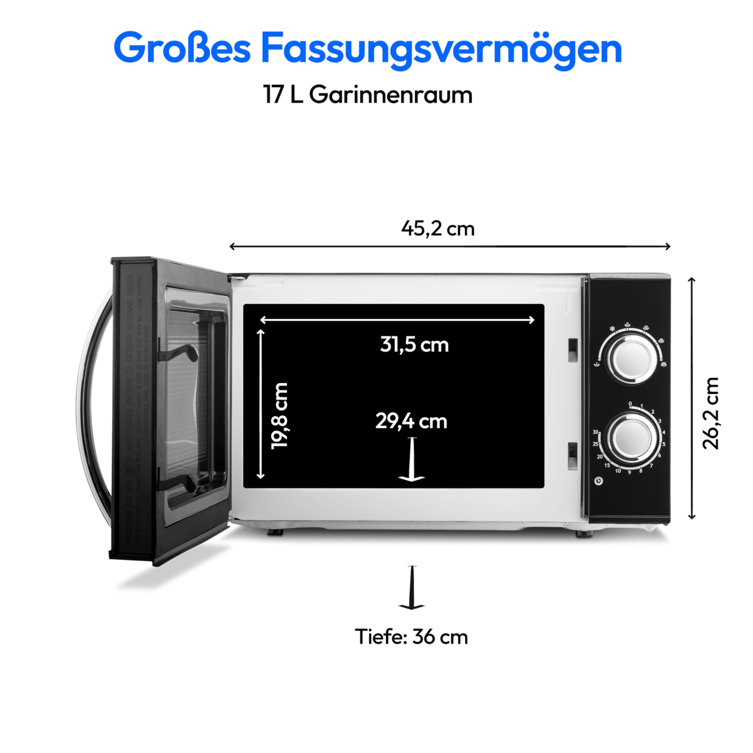 MEDION Mikrowelle klein, ca. 700 Watt Leistung, ca. 17 Liter Kapazität, 6 Stufen, Auftaufunktion, MD 15644, schwarz
