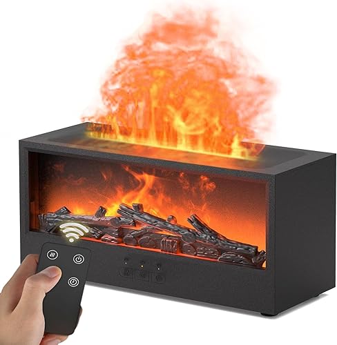 Humidificador de aire con difusor de llama para chimenea, difusor de aceite esencial con 7 colores de luz y temporizador, humidificador ultrasónico