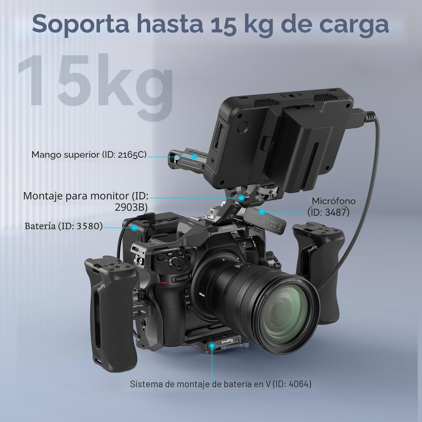 SMALLRIG Mango Lateral de Aluminio con Tornillo de 1/4'' para Jaulas de Cámara, Side Handle Ergonómica Universal 36mm Ajustable hacia Arriba/Abajo - 4015