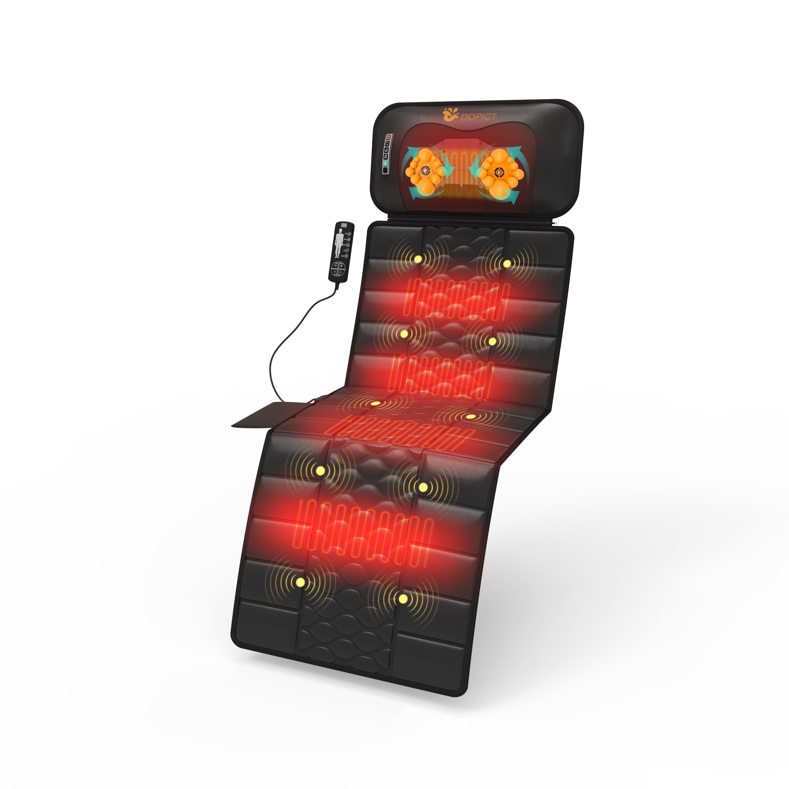 Massage Mat, Detachable Neck Massager, Full Body Vibration Heating, Massage Pad with 10 Vibrating Motors and 9 Speed Settings for Home Office Use, Gift for Men Women Parents Christmas,Black