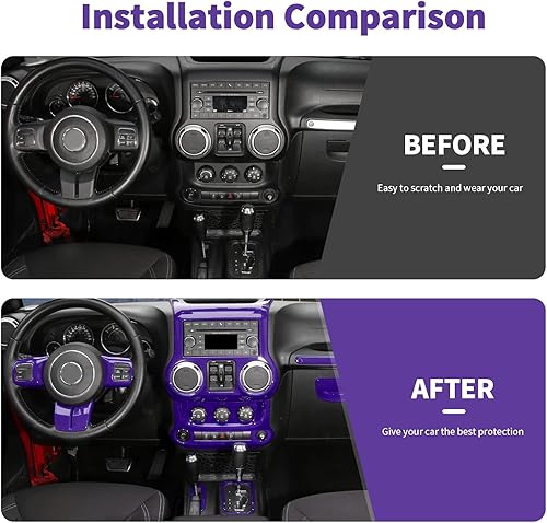 Miniatura 2 de Juego completo de 10 piezas de adornos interiores para Jeep Wrangler JK JKU 2011-2018, moldura de volante de consola central, interruptor de