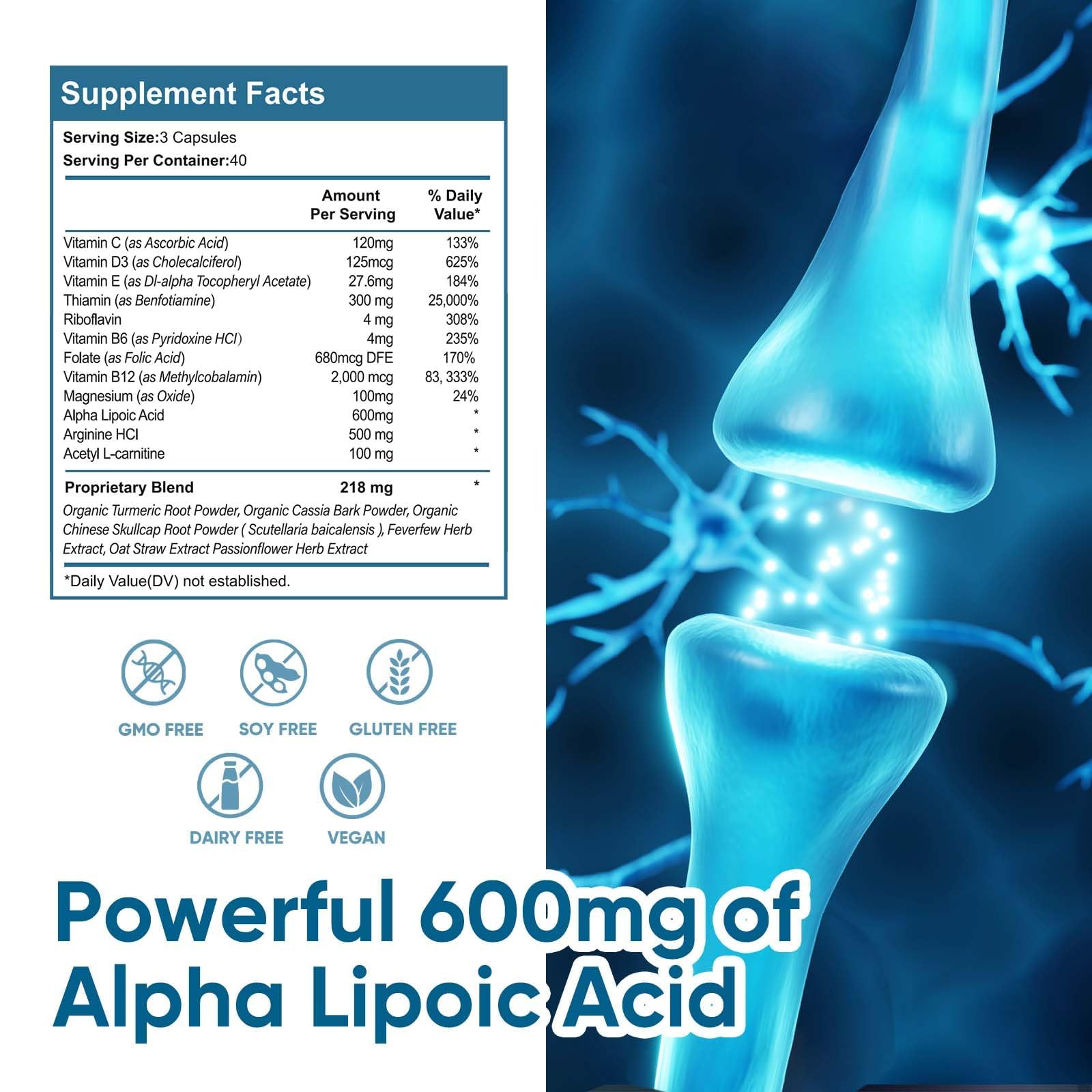 Acido Alfa Lipoico (ALA) 600mg per Capsula | Integratore Antiossidante ad Alta Potenza | Supporto al Sistema Nervoso e Benessere Metabolico | 120 Capsule