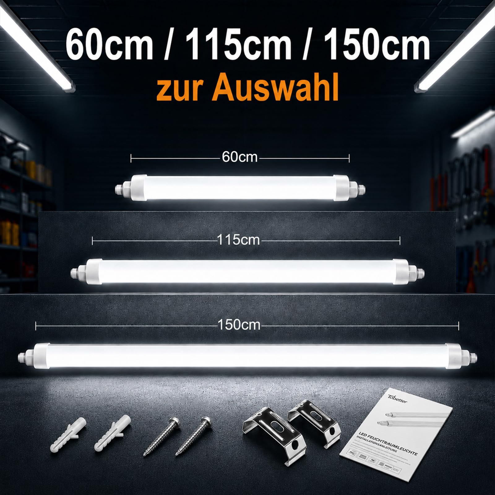4 Stück LED Feuchtraumleuchte 150cm, 45W 4500LM Neutralweiß 4000K LED Feuchtraumlampe Röhre Wannenleuchte Deckenleuchte für Garage Keller Büro Feuchtraum, IP65 Wasserfest