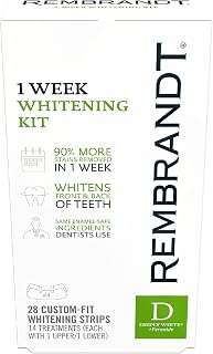 REMBRANDT Deeply White + Peroxide 1 Week Teeth Whitening Kit - Enamel-Safe Strips, 28 Custom-Fit Treatments, Removes Tough Stains Fast