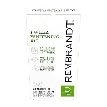 REMBRANDT Deeply White + Peroxide 1 Week Teeth Whitening Kit, Removes Tough Stains, Enamel-Safe, 28 Custom-Fit Whitening Strips 14 Treatments