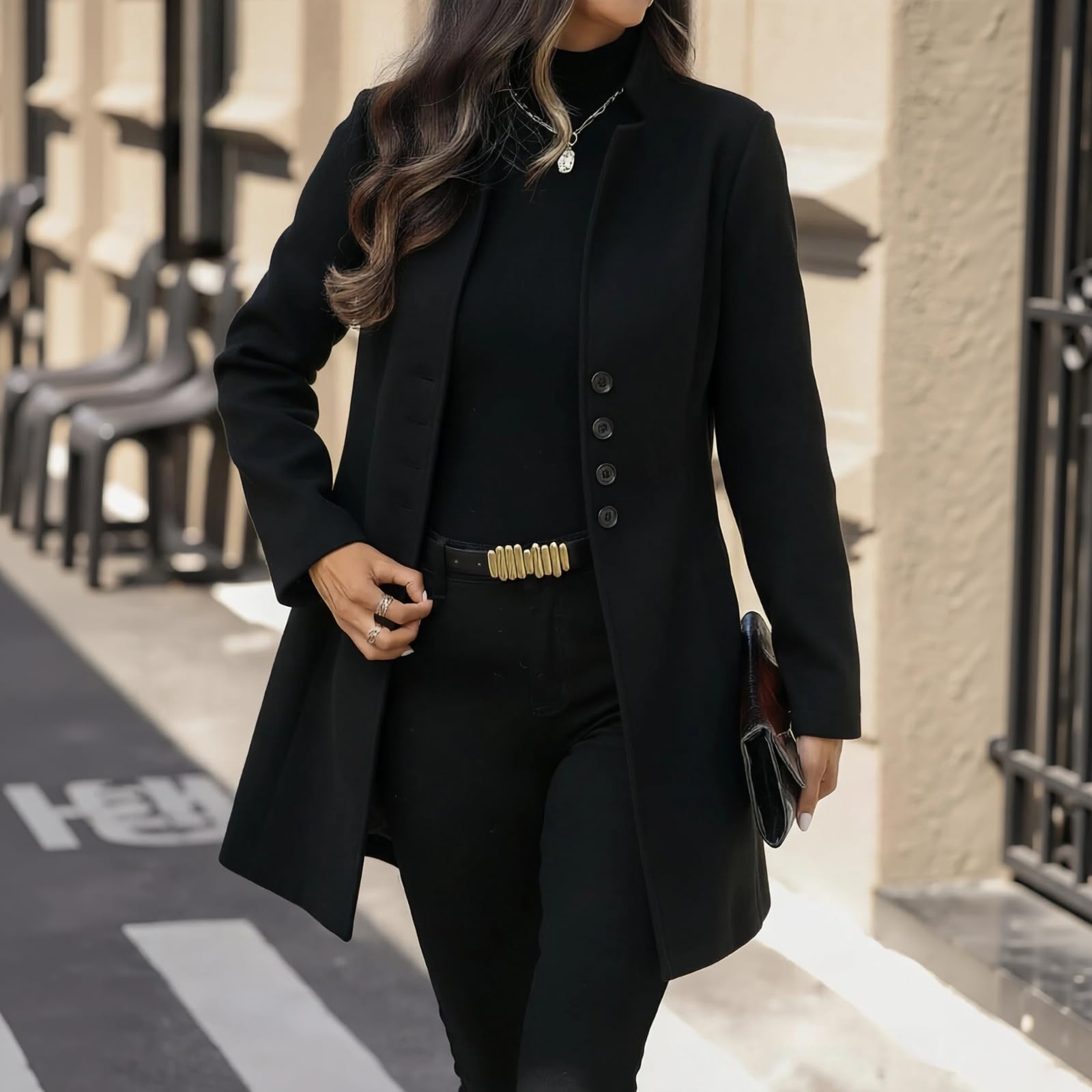 Wintermantel Damen Elegant Wollmantel Lang Winterjacke Mit Knöpfen