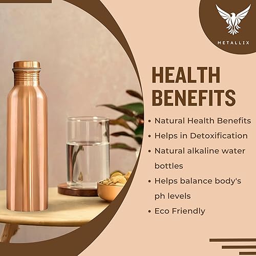 Miniatura 19 de Metallix Botella de agua de cobre para agua potable Botella de agua de cobre 100% puro A prueba de fugas Beneficios ayurvédicos Mejor