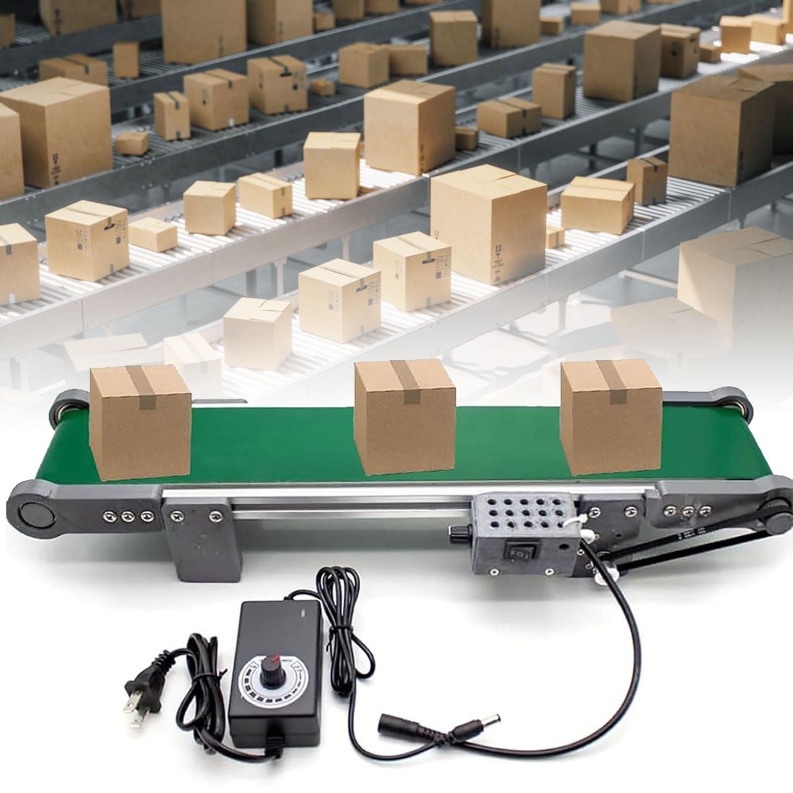 Convoyeur de bureau électrique en PVC, mini-convoyeur de laboratoire avec marche avant, vitesse réglable de 1,8 à 7,6 cm/s, vitesse réglable de 0 à 116 tr/min, for laboratoire scientifique(10*50cm)