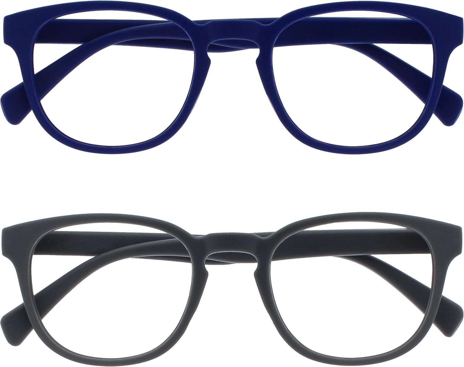 OPULIZE Pop - Paquete de 2 lentes de lectura para hombre y mujer, redondas, retro, lisas, color negro mate, con bisagras de resorte, RR2-17