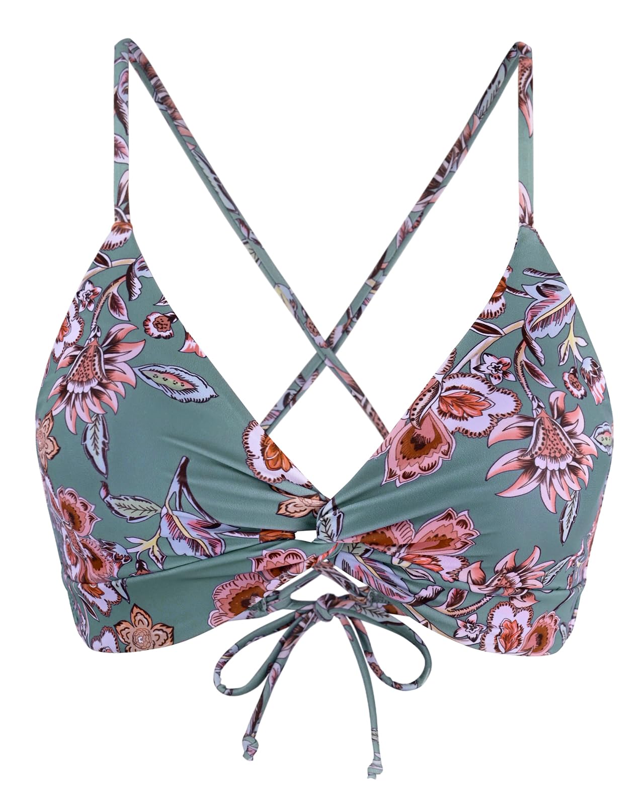 Twist Front Crisscross Back Bikini Top V Neck Self Tie Padded Swimsuit Bathing Suit Tops Only for Women-image-20