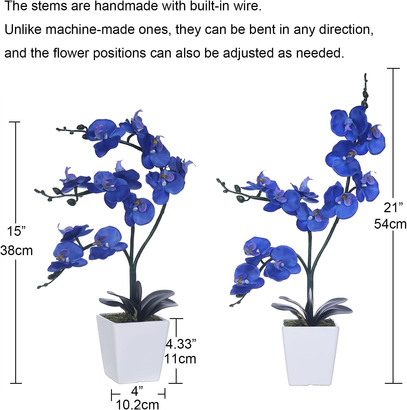 15" Tall Artificial Silk Phalaenopsis Orchid Flower Plant Pot Arrangements (Navy Blue)