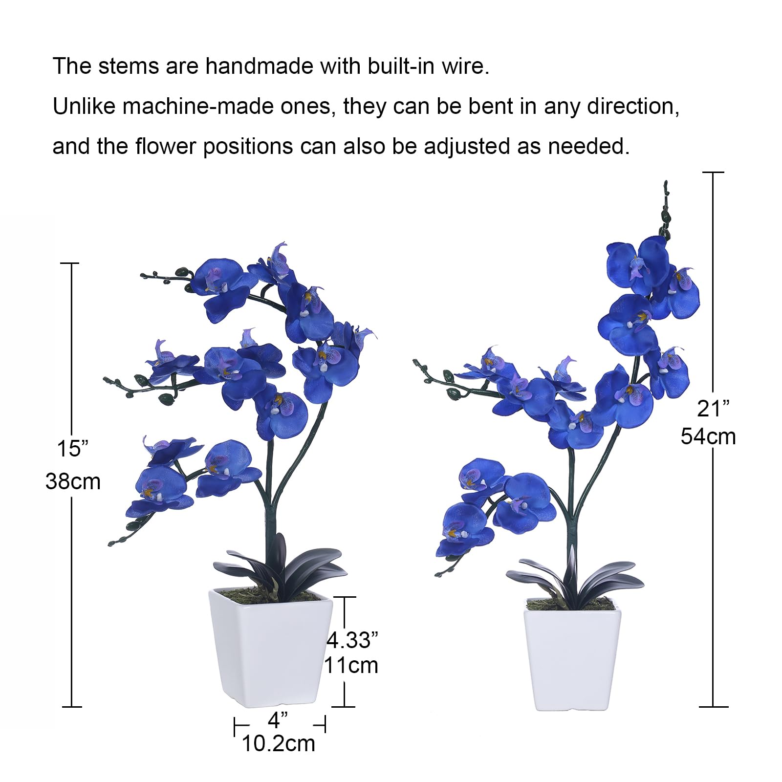 Orquídea Artificial de Seda Phalaenopsis de 15 Pulgadas de Alto (Azul Marino)