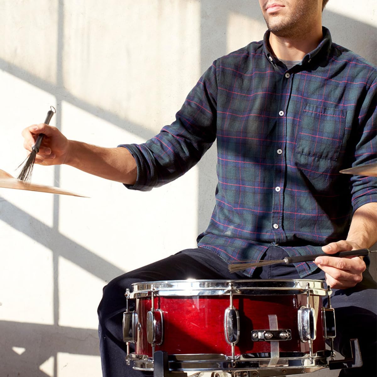 TOYANDONA Spazzola per Tamburo Setole Metalliche e Maniglie in Bambù per Strumenti Acustici a Percussione 130