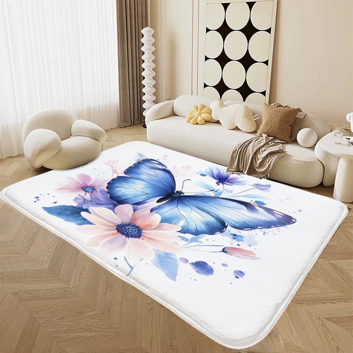 Butterfly Print Area Rug, Multicolored, 24x36 Inch, Machine Made, Non Slip, Polyester, All Ages, Unisex, All Seasons, Living Room, Bedroom, Dining Room, Playroom, Outdoor