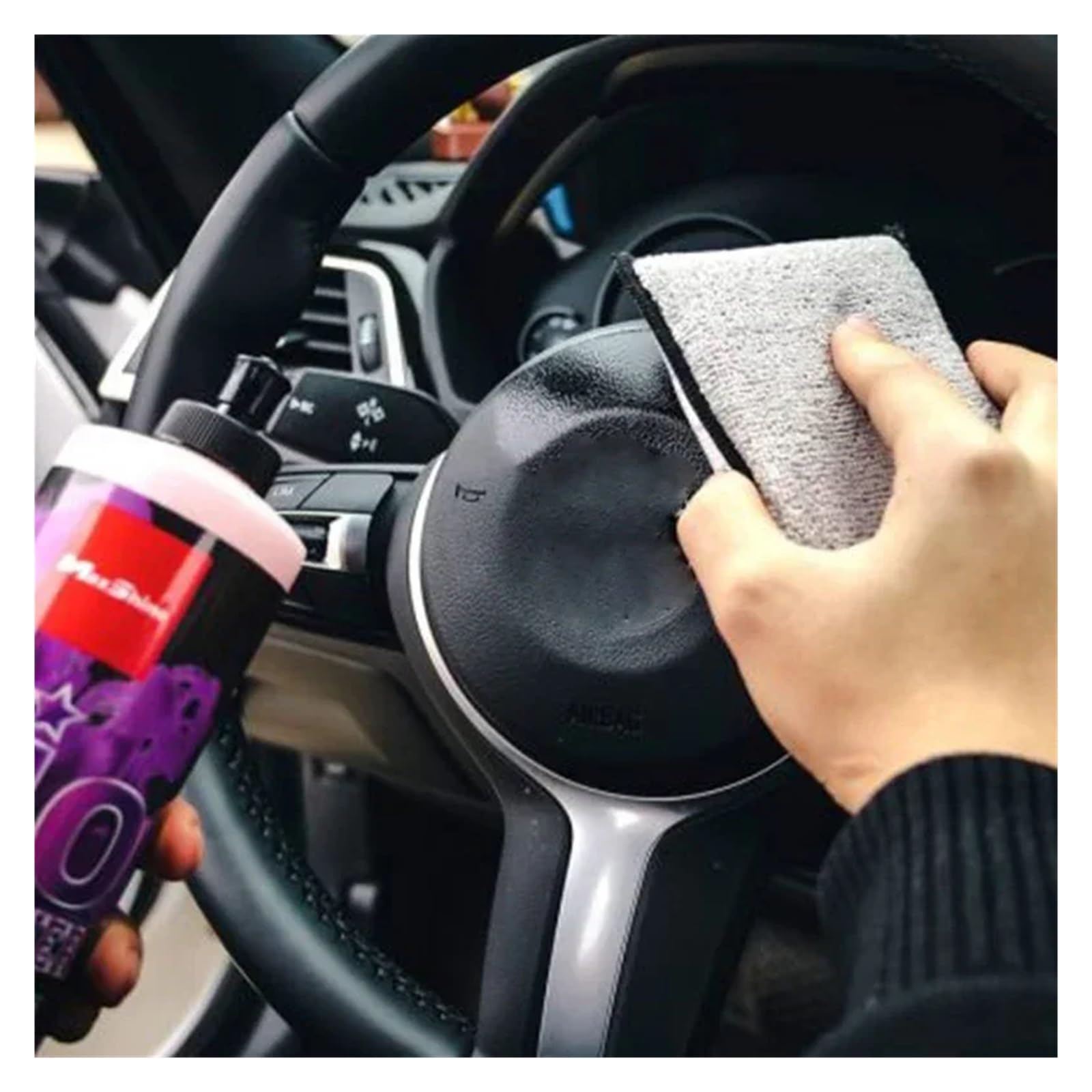 Genérico Almohadilla de Limpieza Coche Doble Cara Microfibra, Esponja fregado Suave for Detalles Cuero, Herramientas for Interior(Blue White 5pcs)