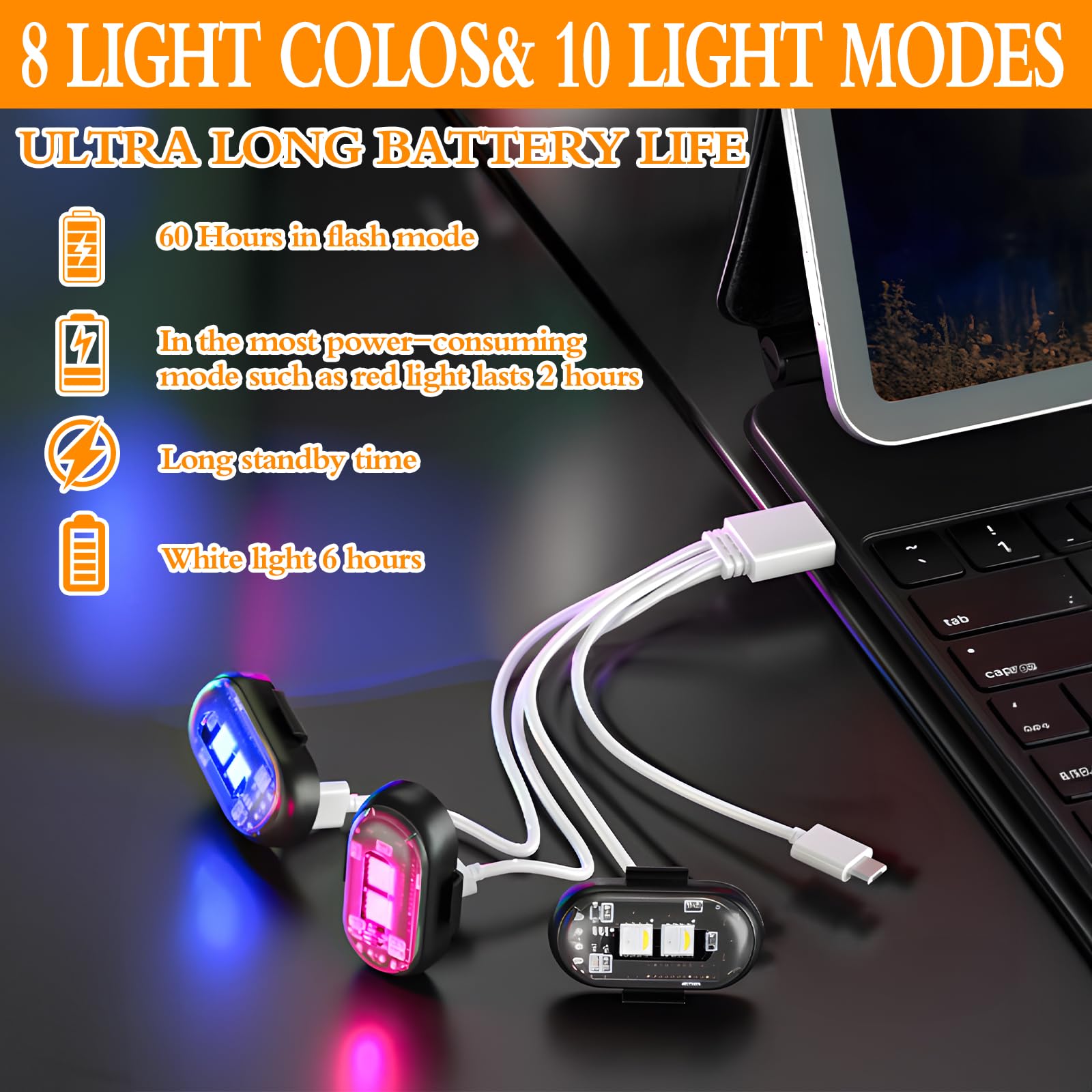 8 Pièces Stroboscope LED Sans Fil 8 Couleurs – Lumières Anti-Collision Avec Télécommande Pour Moto, Voiture, Drone, Vélo, Camping