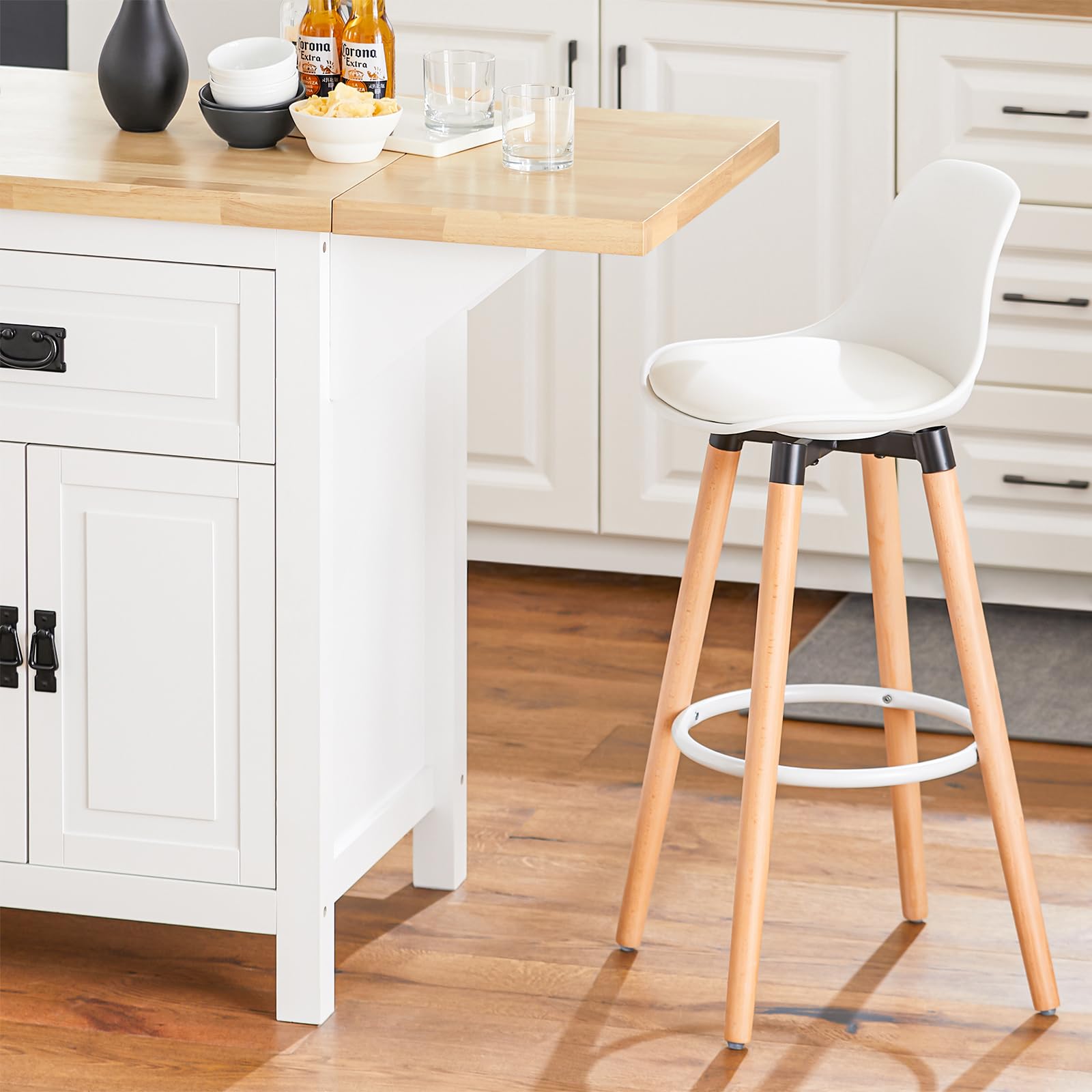 SoBuy KNL06-WN Kücheninsel mit erweiterbarer Arbeitsfläche freistehend Küchenschrank Highborad Kommode Sideboard Bartisch Esstisch Buffet Weiß-Natur BHT ca. 110-145x95x60cm