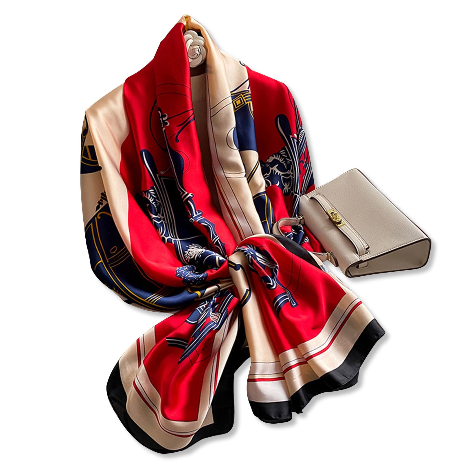 LumiSyne Silk Scarves For Women Retro Art Painting Pattern Soft Natural Silk Long Shawl Warm Wrap Sunscreen Shawl All Season