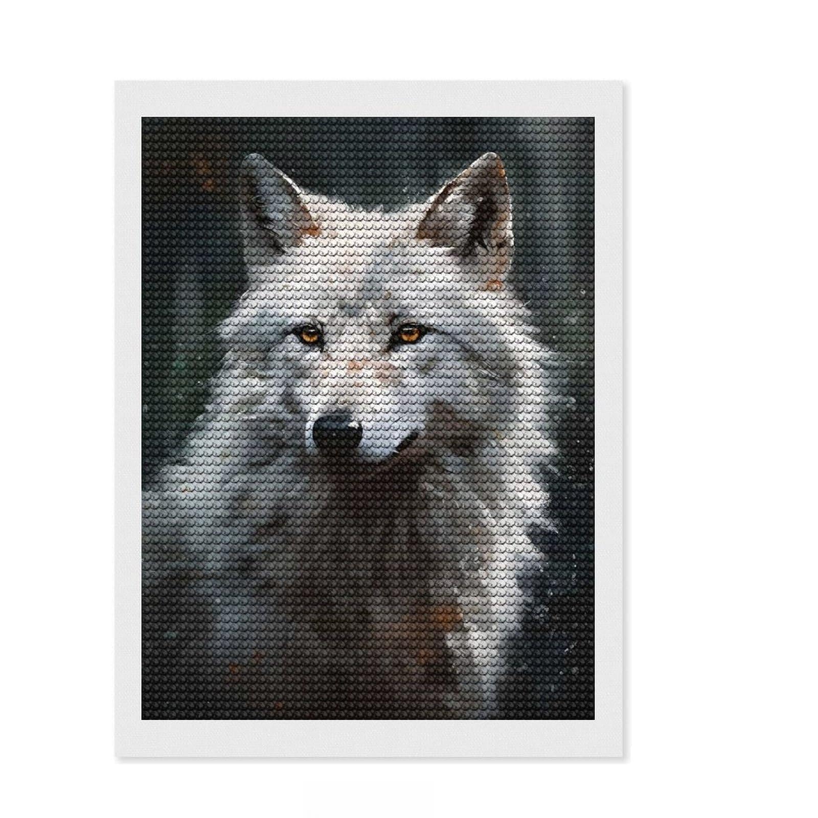 Junmoney Direwolf Portrait Painting 5D Diamond Painting Kit 12"x16", Wall Art Gift, Sparkling Crystal Beads, Boho Decor, Artistic Hobby, Winter Craft
